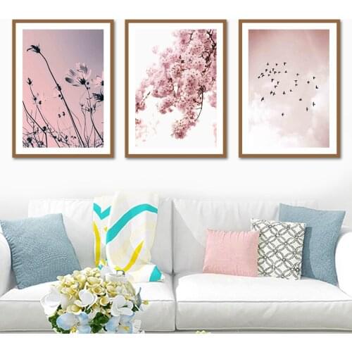 Peach Blossom Mountain Flowers Dandelion Wall Art Canvas Painting Nordic Posters And Prints Wall Pictures For Living Room Decor