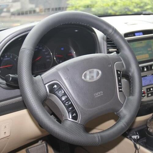New Anti Slip Black Leather Steering Wheel Stitch on Wrap Cover For Hyundai Santa Fe 2012