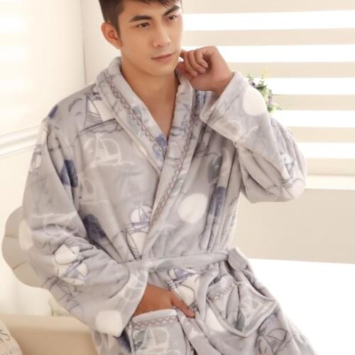 Autumn winter thick long flannel bathrobe man male coral fleece robe lengthen plus size long-sleeve sleepwear nightgown