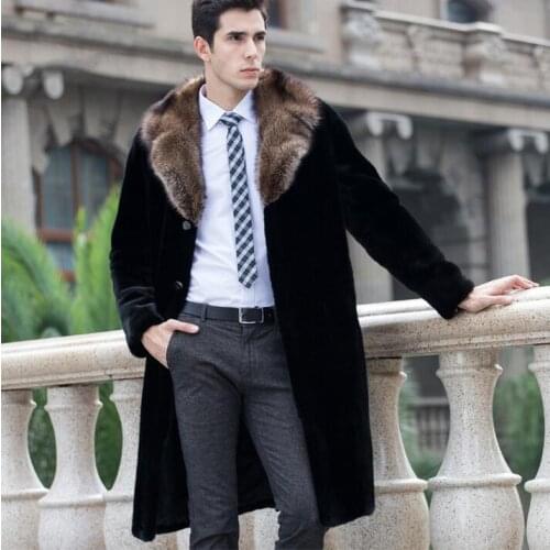 Black winter thicken warm faux fur coats mens leather trench coats imitation mink overcoat men jaqueta de couro plus size S- 6XL