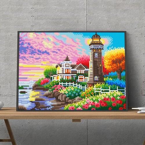 Sunset Scenery Full Round Diamond Painting Night Light LED Diamond Mosaic Embroidery Cross Stitch Gift DIY Craft Kit Home Decor