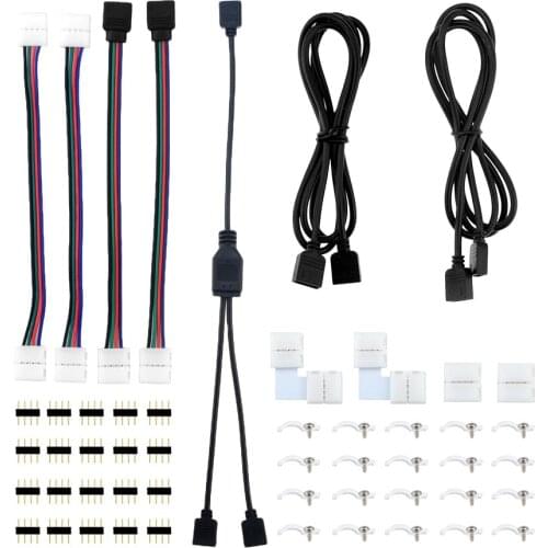51PCS Led Strip Connection 5050 4 Pin 10mm Solderless Buckle RGB LED Strip Light Wire Terminal Splice Led Connector Kit