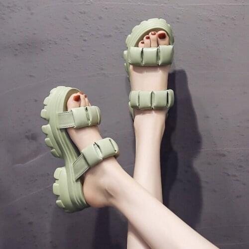 Simple And Fashionable Pure Color Thick-Soled Slope With Elegant Ladies Slippers Summer Casual Beach Shoes Waterproof Platform