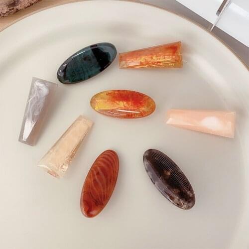 Retro Dark Brown Green Black Grey Alloy Resin Oval Trapezoid Acrylic Barrettes Hair Clips & Pins Headwear for Women 2pcs/set