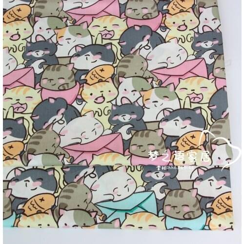 Cute Cat 100% Cotton Twill Fabric, DIY Bedding Textile Fabric,Sewing Quilting Fat Quarters Material For Baby&Child