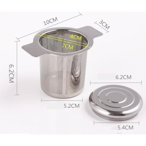 1PC Kitchen Hanging Mesh Leaf Tea Strainer Double Ear Tea Coffee Cup Filter with Lid Stainless Steel Tea Infuser Teaware