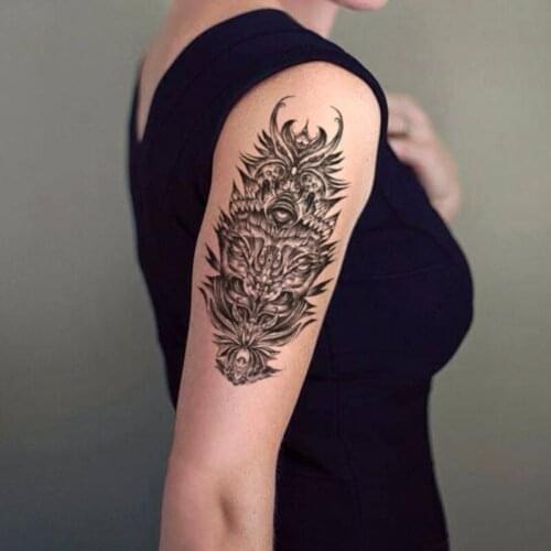 Ukiyoe Eye of God Waterproof Temporary Tattoo Sticker Black Totem Feather Fake Tattoos Flash Tatoos Arm Body Art for Women Men