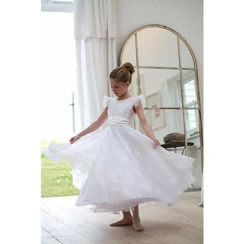 Vintage Lace Ankle Length Flower Girl Dresses For Weddings Tulle Kids Pageant Princess Gowns First Communion Dress