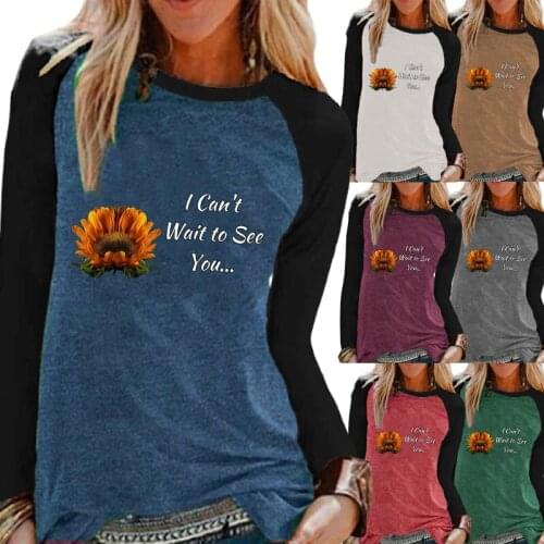 Women Autumn Fashion Casual Long Sleeve Shirt Top Ladies Round Neck Loose Pullover Sweatshirt Plus Size Floral Print T-shirt