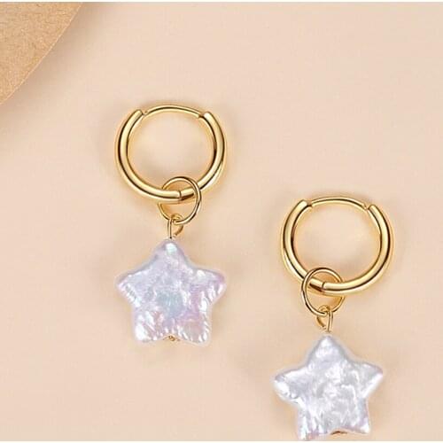 ELESHE Wholesale Elegant Star Pearl Drop Earrings For Women 925 Sterling Silver Hoop Earrings Gold/Silver/Rose Gold Fine Jewelry