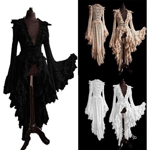 Women Plus Size S-5XL Cosplay Dress Gothic Style Asymmetrical Dress Halloween Retro Vintage Solid Lace Medieval Cardigan Cosplay