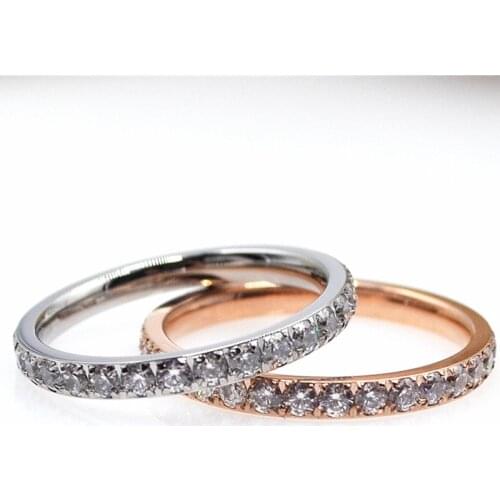 New Rose gold color full crystal wedding rings for women, silver color stainless steel woman ring cubic zirconia finger jewelry