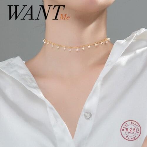 WANTME Classic Natural Freshwater Baroque Pearl Clavicle Choker Necklace for Women Real 925 Sterling Silver Wedding Jewelry Gift