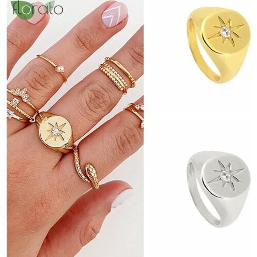 1PC 24k Gold-Plated/Silver Minimalist Sun Rings for Women White Crystal Accessories Punk Rings Wedding Couple Finger Jewelry