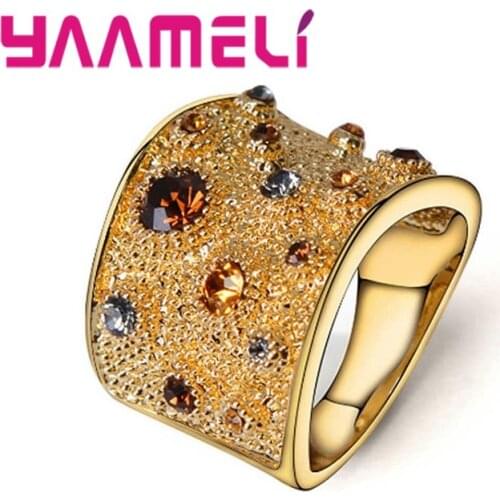 Charm Multi color CZ Crystal Wide Rings For Women Vintage Fashion 925 Sterling Sliver Luxury Birthstone Ring Jewelry
