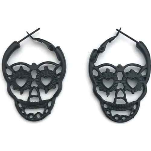1 Pair New Steampunk Silver Color Skull Stud Earrings Vintage Retro Hollow Skeleton Piercing Ear Gothic Punk Jewelry