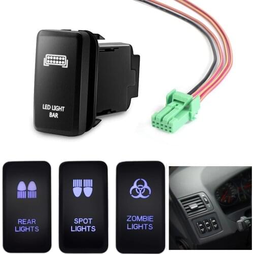 1PCS Push Button Switch ON/Off Laser Etched Marine Switch 12V Blue LED SPST With Connector Replacement for Toyota
