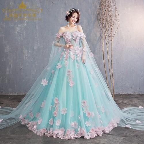 100%real sky blue pink embroidery silk flowers court medieval dress renaissance Gown queen Victoria/Marie/ Belle/drama/ball gown