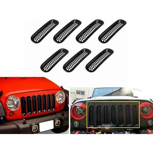 For 2007-2018 Jeep Wrangler JK & JK Unlimited 7PCS Black Front Grille Mesh Insert Cover Trim Kits