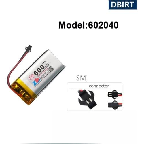 600mAh LP602040 AHB602040 602040 SM/PH2.0/XH2.54/Molex1.25/NTC 3 Wires Battery For Aircraft Model GPS Headset Smart Watch