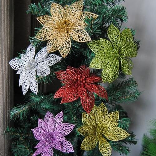 Glitter Artificial Flowers Christmas Ornament Tree Decoration Wedding Party Artificial Flower Xmas Christmas Decoration for Home