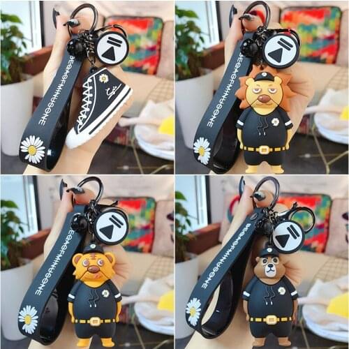 Cartoon Canvas Shoes Keychains Cute Black Police Tiger Lion Bear Doll Key Chain Ring Fashion Little Daisies Car Keyring Pendant