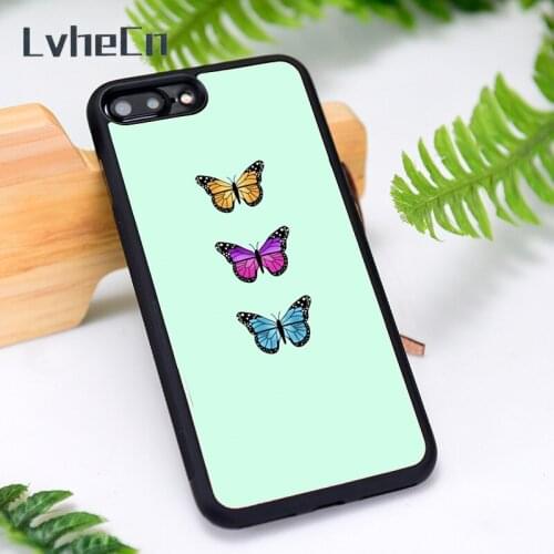 LvheCn Silicone Rubber Phone Case Cover for iPhone 6 6S 7 8 Plus X XS XR 11 12 Mini Pro Max Triple Butterfly Blue