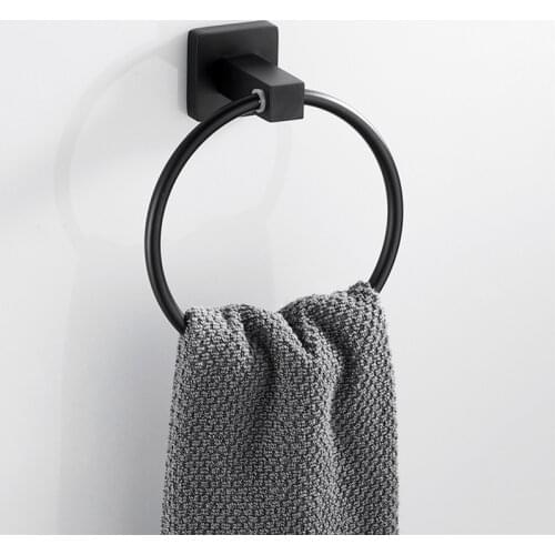 Black Square Round Stainless Steel Wall-Mounted Towel Ring Bathroom Towel Rack Kitchen Bathroom Pendant