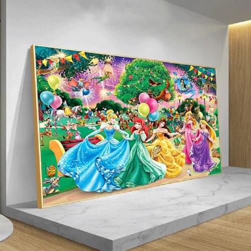 Disney Princess And Prince Canvas Painting Wall Art Anna Elsa And Snow White Pictures On Canvas Poster & Prints Home Decor