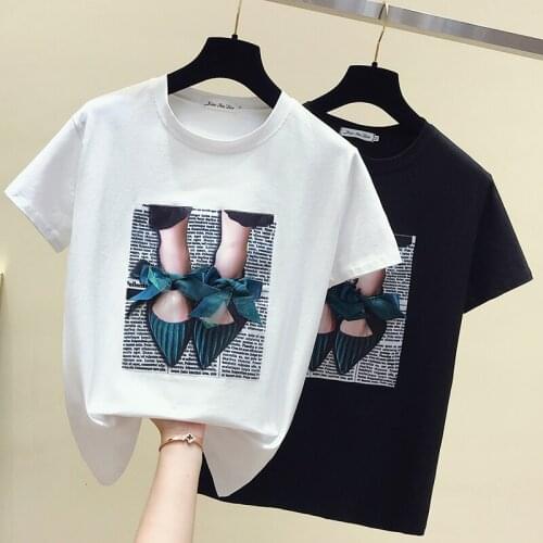 Funny Print korean style White T shirt Women Clothes O-Neck Summer Short Sleeve Vintage TShirt Tops Casual Black Tee Shirt Femme