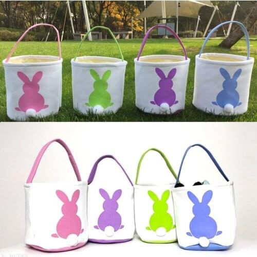 Canvas Easter Basket Bunny Ears Good Quality Easter Bags For Kids Gift Bucket Cartoon Rabbit Carring Eggs Bag 20pcs