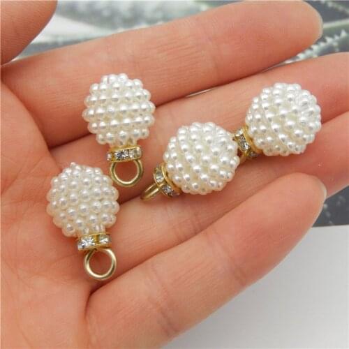 Julie Wang 20PCS 14mm Man-made White Pearl Charms Alloy Cap With Rhinestone Pendants Bracelet Earrings Jewelry Making Accessory