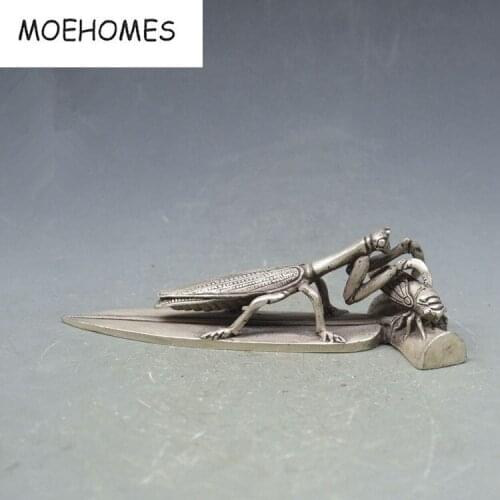Chinas rare miao silver home decoration Mantis catching cicada statue metal crafts
