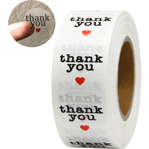 500 Pcs/roll Round Transparent Thank You Sticker And Red Heart-shaped Sealing Label Gift Packaging Stationery Sticker