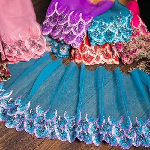 1 yards 20cm wide Peacock Feather Mesh Yarn Embroidery Lace Organza Ribbon for Diy Homewear Underwear Sewing Material