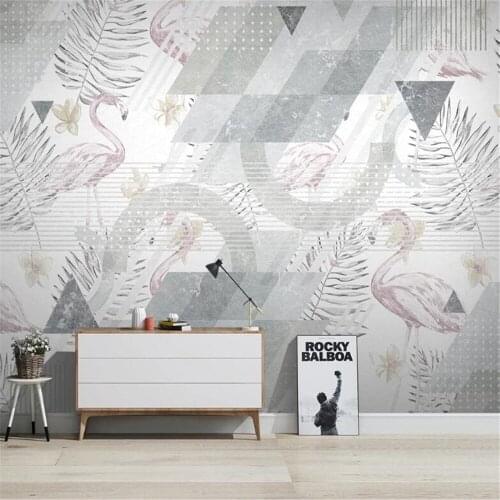 Milofi professional custom large wallpaper mural Nordic abstract geometric flamingo tropical plant TV background wall painting