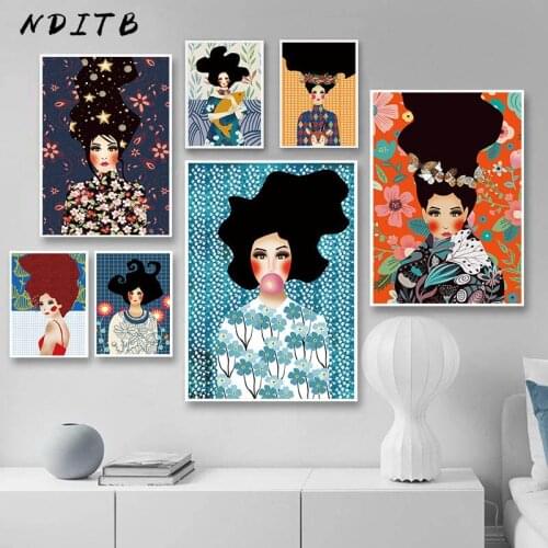 Fashion Bubble Girl Wall Art Canvas Painting Nordic Poster Minimalist Print Modern Artwork Decoration Picture Living Room Decor
