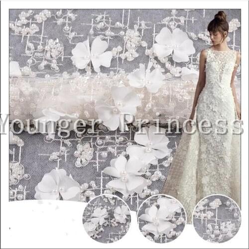 Fashionable YG-757 African French Lace Fabric with 3d flower African Tulle Lace Fabric
