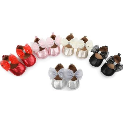 Newborn Soft PU Leather Shoes Baby Princess Moccasins Shoes Mesh Bowknot Toddler Infant Girls Anti-slip Prewalker