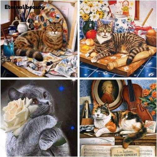 Diamond Painting Cat Animal Cross Stitch Kits Good Cat Diy Pet Mosaic Art Painting Diamond Rhinestone Embroidery Home Decoration