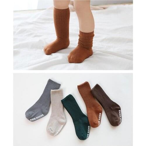 0-5Y Autumn Winter Newborn Baby Girls Boys Knee-high Socks Infant Anti-slip Sole Letter Stockings