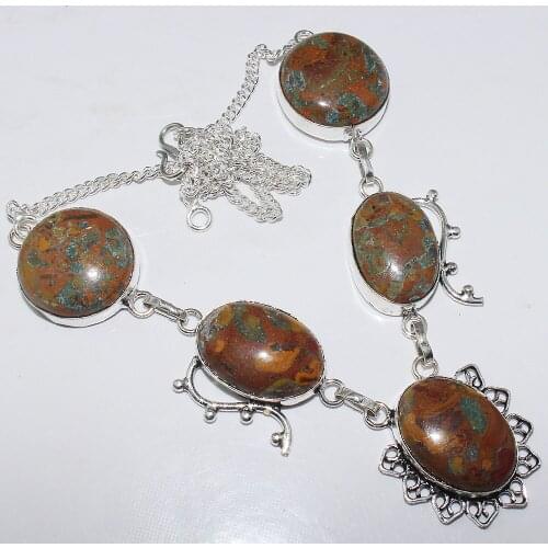 Jaspers Necklace Silver Overlay over Copper , 50 cm, N0853