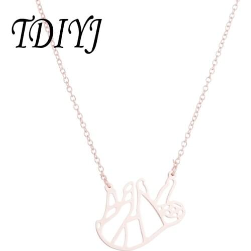 TDIYJ Stainless Steel Origami Sloth Pendant Necklace with 45cm Chain Necklace for Women Men Necklace Jewelry 10Pcs