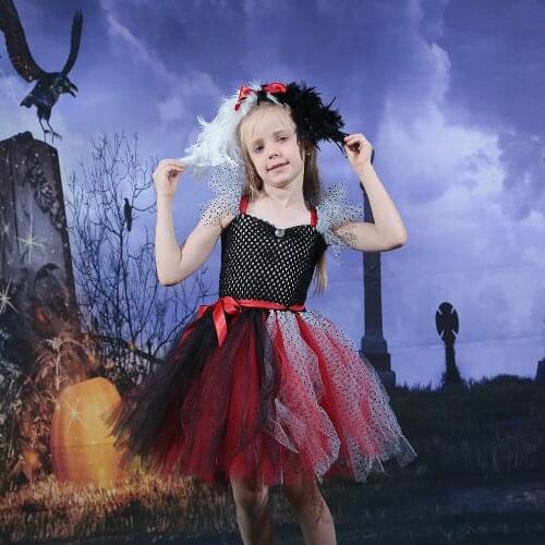 Dalmatian Girls Tutu Dress and Headband Set Cruella Deville Costume Halloween Dress Up Tutu Kids Party Dresses Baby Girl Vestido