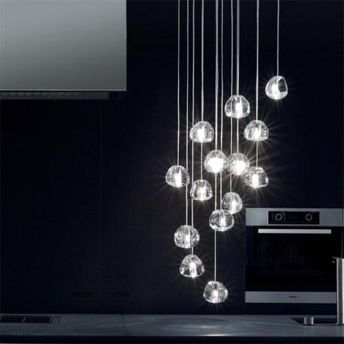 Nordic Restaurant Peach Pendant Lights Rotary Staircase Lamp Living Room Bedroom Hanging Lights LED Crystal Ball Deco Fixtures