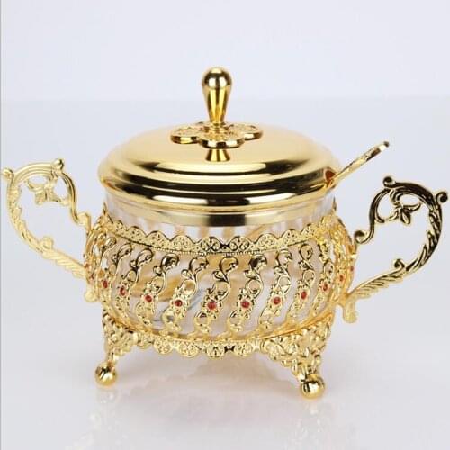 Luxury Gold/Silver Tea Coffee Sugar Jars Glass Bottle Glass Candy Storage Stash Jar For Kitchen Canisters TG002