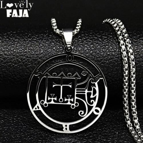 Sigil Stainless Steel Necklace for Men/Women Goetia Seal of Solomon Demon Satan Sigil Satanic Patch Pin Necklace Jewelry N3040