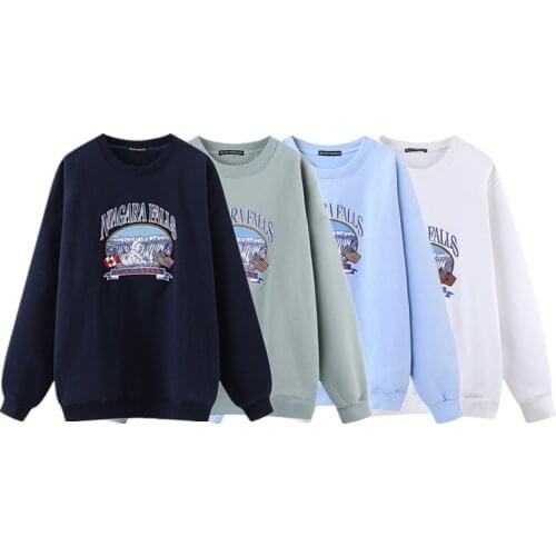 Oversize Girls Soft Cotton Sweatshirts 2021 Spring-Autumn Fashion Ladies Fleece Pullovers Vintage Women Embroidery Outerwear