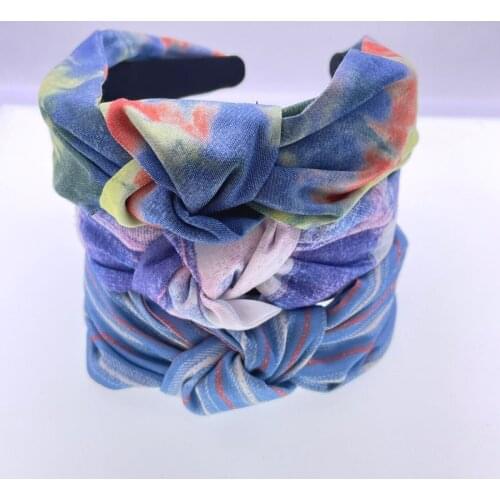 Tie Dye Denim Knot Headband Cross Knotted Hairband Turban Adult Hair Accessories