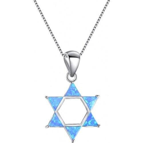 Women Pendants Hexagram Blue Opal Necklaces Star Birthday Gift For Girl Chain On The Neck Jewelry Accessories
